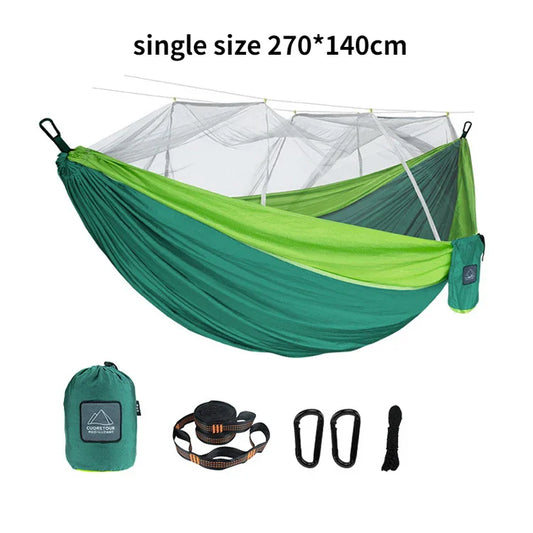 Portable Nylon Camping Hammock with Mosquito Net – Single &amp; Double Size