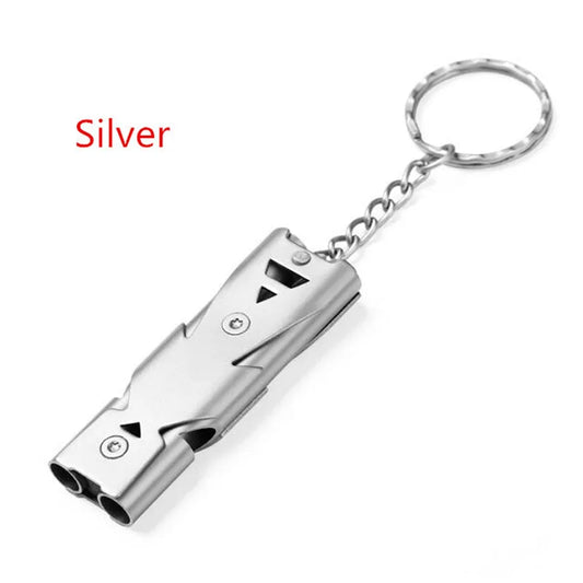 Stainless Steel Double Pipe Emergency Survival Whistle – Portable Keychain Tool