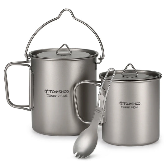 Tomshoo 3 PCS Titanium Cookware Set – Ultralight Camping Essentials
