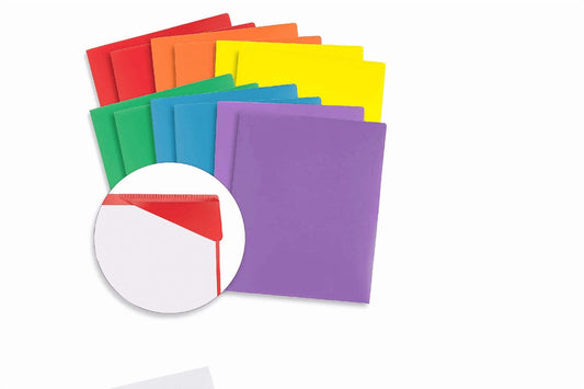 1Pocket Folders, Plastic Portfolio, Folder for and Office, 2-Pocket Paper Organizer, 3 Hole Punch, Letter Size, Asst Colors (Blue,Yellow,Green,Purple,Red,Orange),18.9*11.8''(Red)