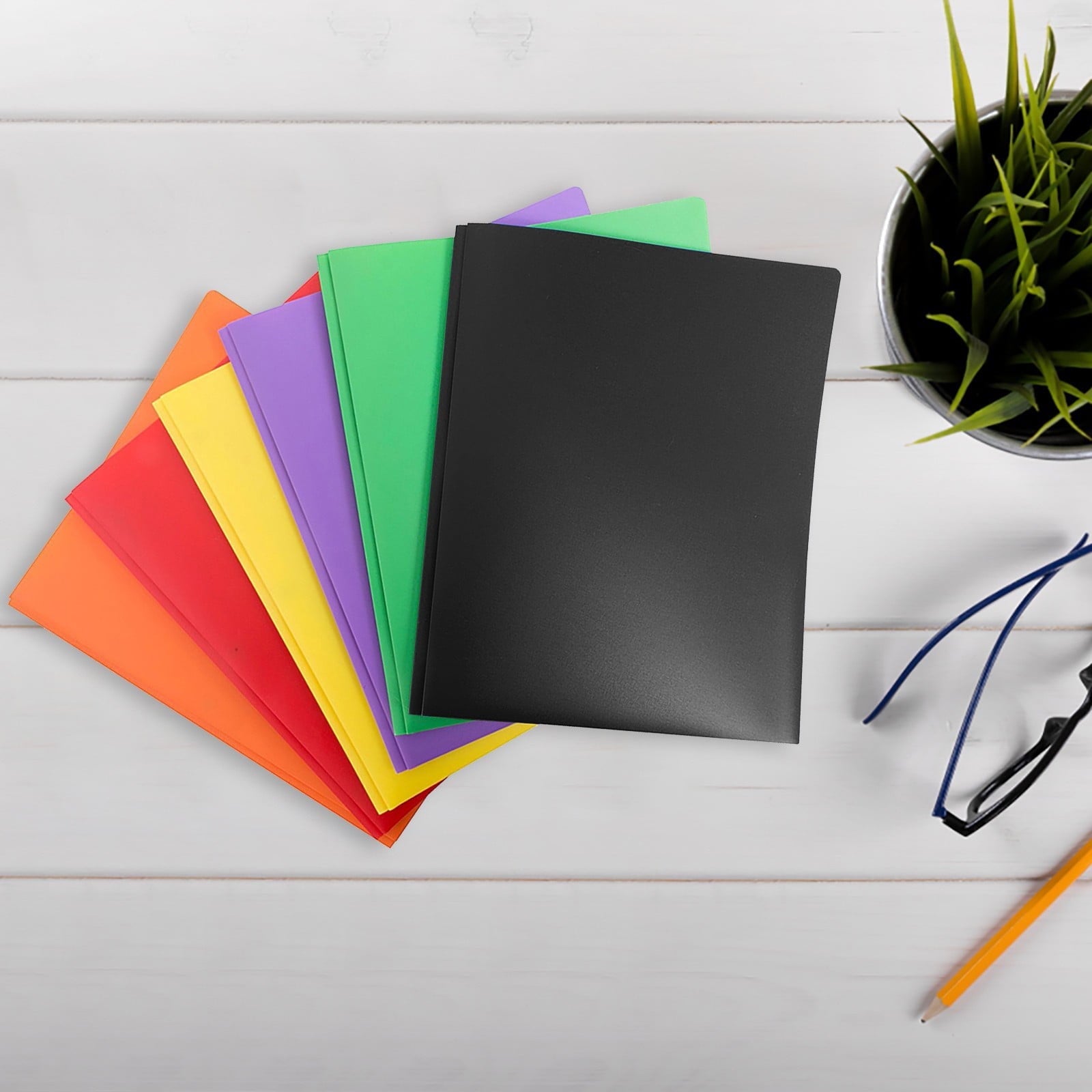 2-Pocket Folders with 3 Prongs, Heavy Duty Plastic Folders with Pockets and Prong Holds Letter Size Paper, Plastic Pockets Folder for School, Office and Home, 9.45x11.42"